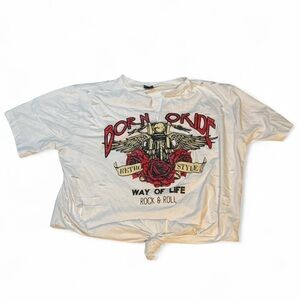 Women’s Cropped DIY White Graphic T-Shirt with Red and Black Design